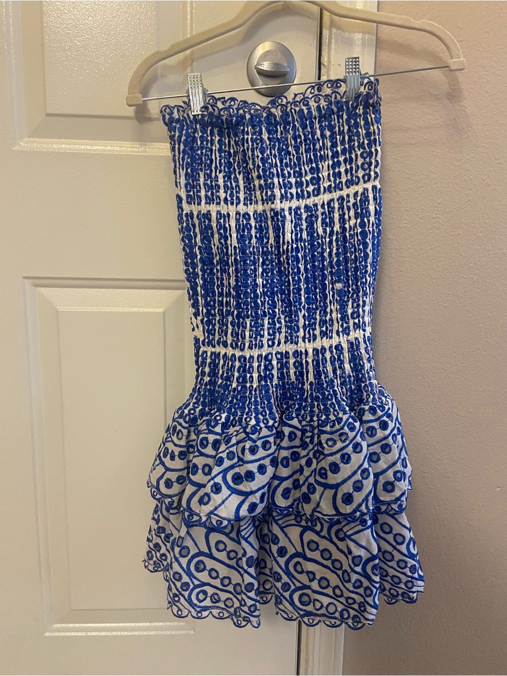 Blue & White Smocked Ruffle Mini Skirt